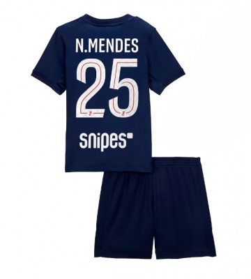 Paris Saint-Germain Nuno Mendes #25 Hjemmebanetrøje Børn 2025-26 Kortærmet (+ Korte bukser)
